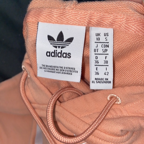 peach adidas cropped hoodie with white stripes - Picture 2 of 2